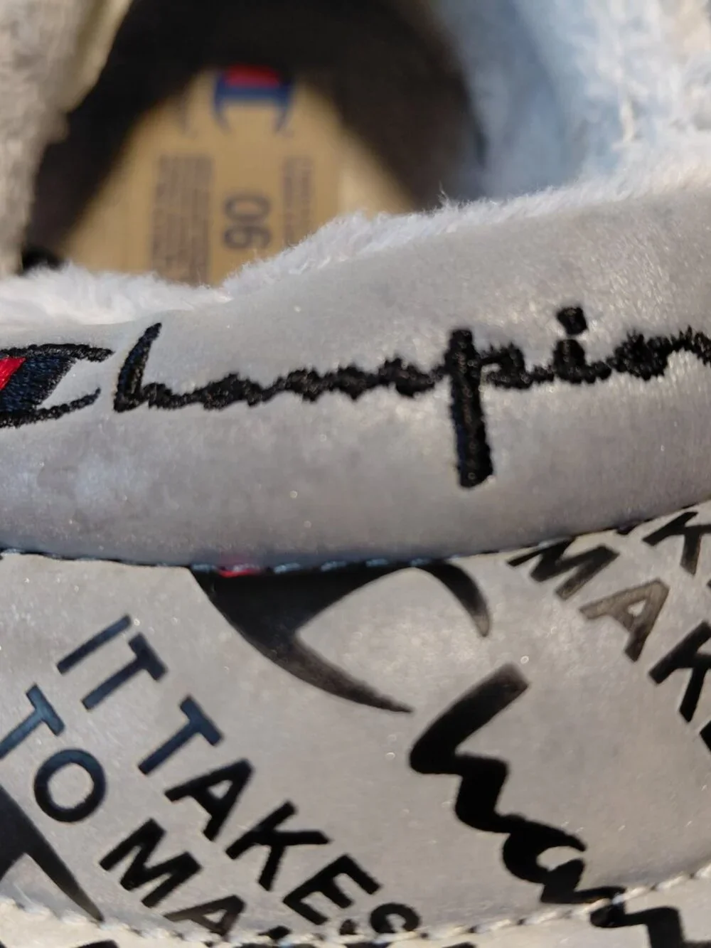 Champion Varsity Reflective Silver & Black Slippers Size 6M